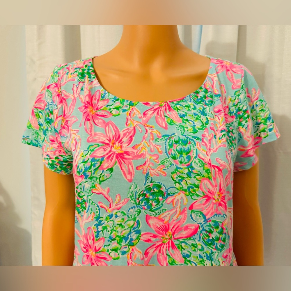 Pretty Lilly Pulitzer size M blue pink floral short sleeve dress women new - Picture 2 of 6